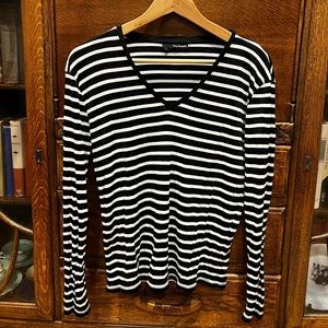 The Kooples black & white stripe v-neck viscose shirt